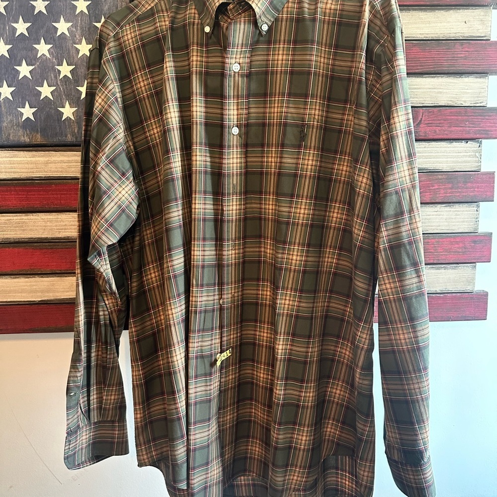 Ralph Lauren Green and Brown Casual Button Down Shirt​